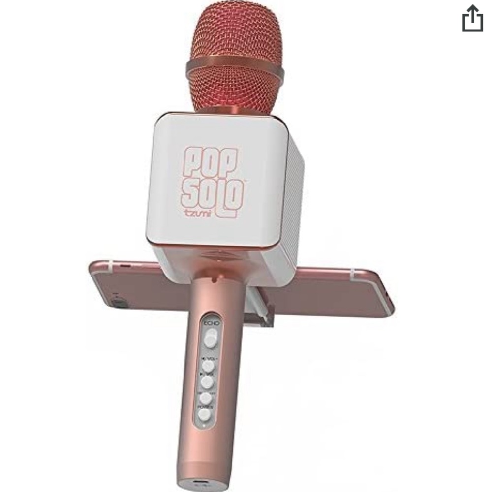 PopSolo Bluetooth Karaoke Microphone and Voice Mixer with Smartphone Hol…